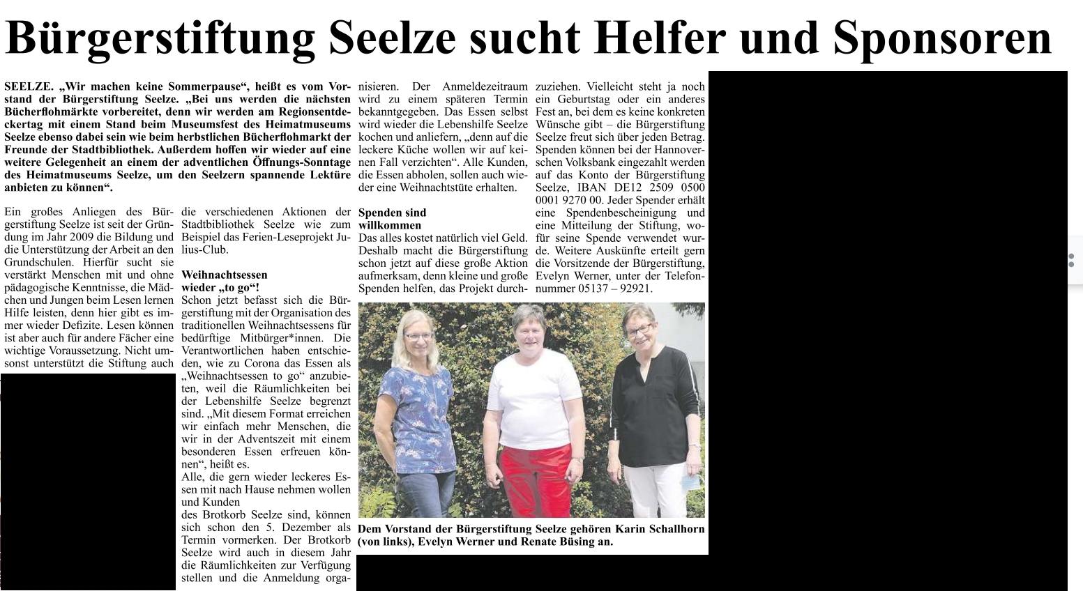2023 1208 Umschau Buergerstiftung Seelze sucht Helfer und Sponsoren