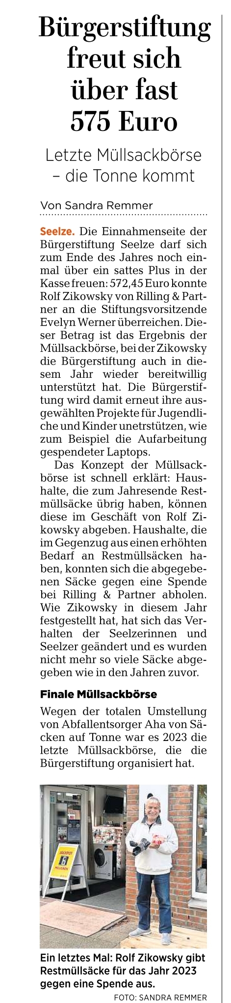 2024 0101 HAz Seelze Buergerstiftun freut sich