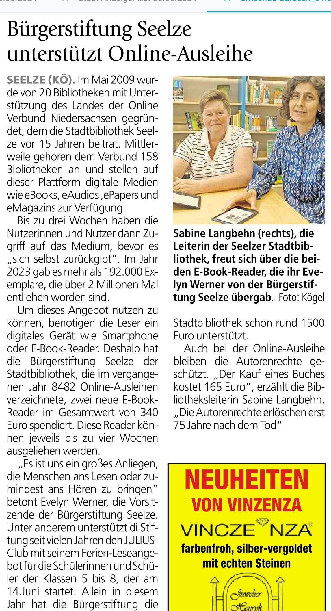 2024 0106 Umschau Buergerstiftung Seelze unterstuetzt