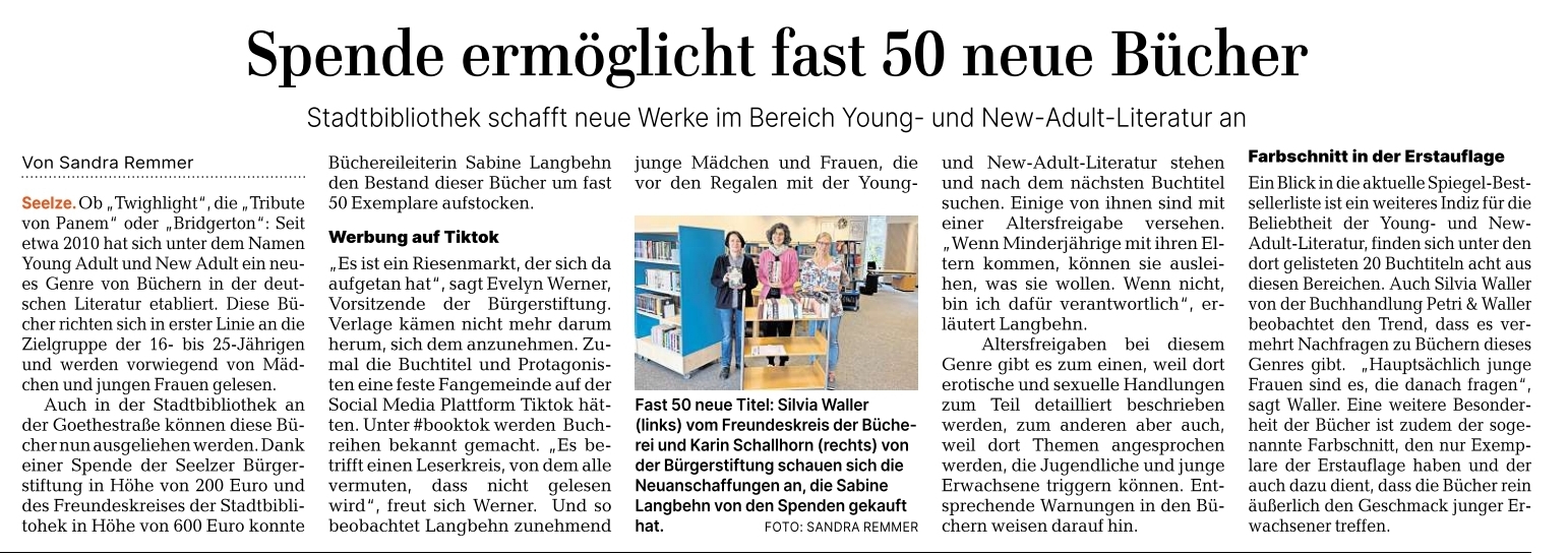 2024 0605 HAZ Seelze Spende ermoeglicht fast 50 neue Buecher