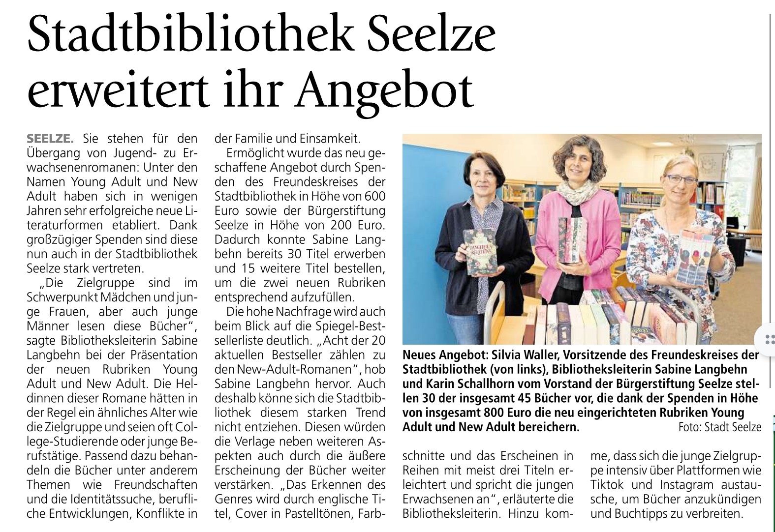 2024 1105 Umschau Stadtbibliotehk Seelze erweitert ihr Angebot