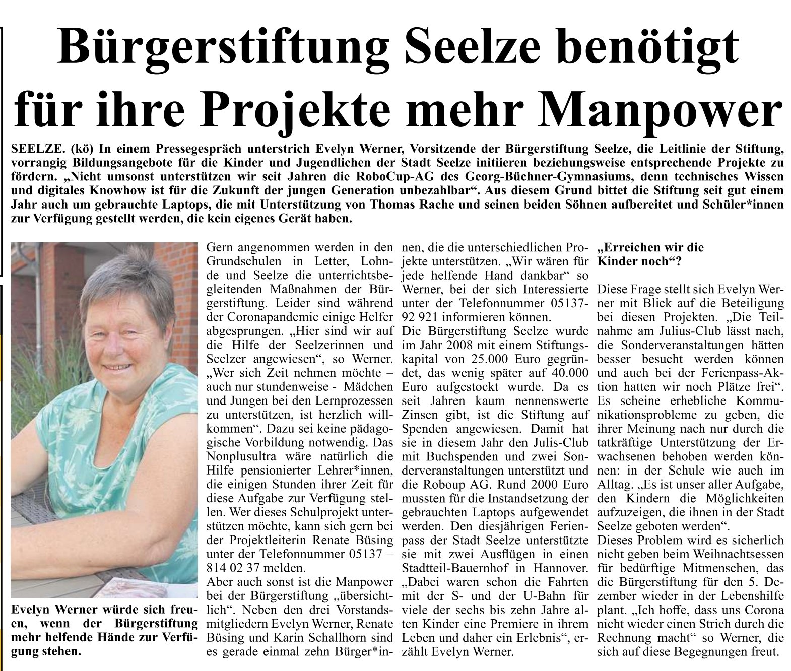 2022 0608 Umschau Buergerstiftung Seelze benoetigt