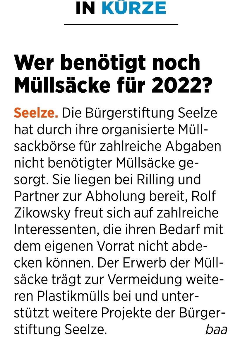 2022 1212 HAZ Seelze Wer benoetigt noch Muellsaecke