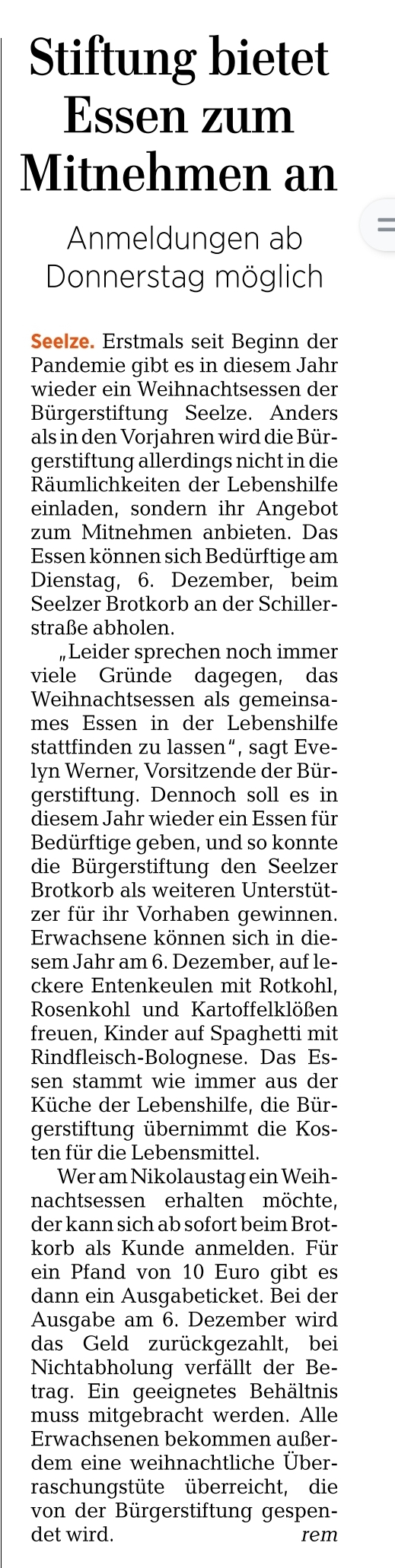 2022 1011 HAZ Seelze Stiftung bietet Essen