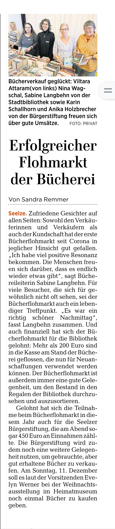 2022 1411 HAZ Seelze Erfolgreicher Flohmarkt