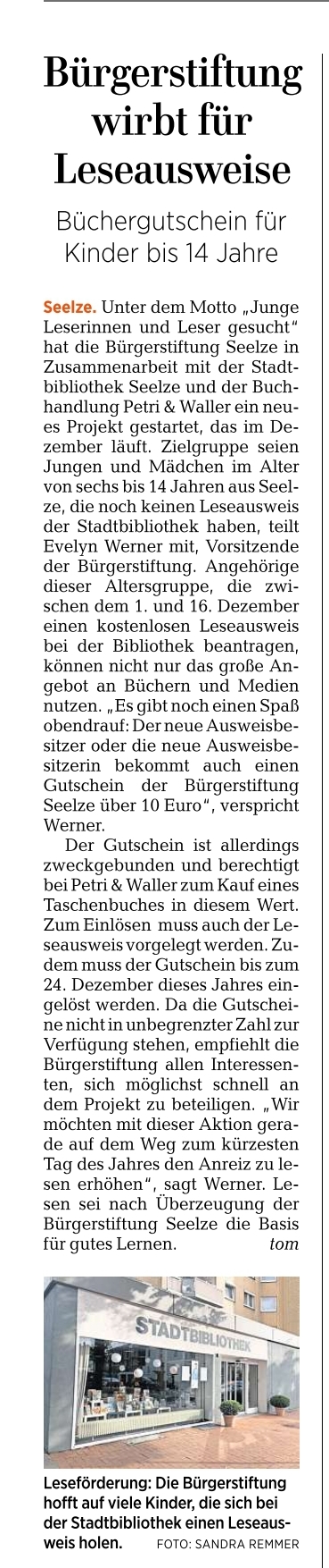 2022 1811 HAZ Seelze Buergerstiftung wirbt