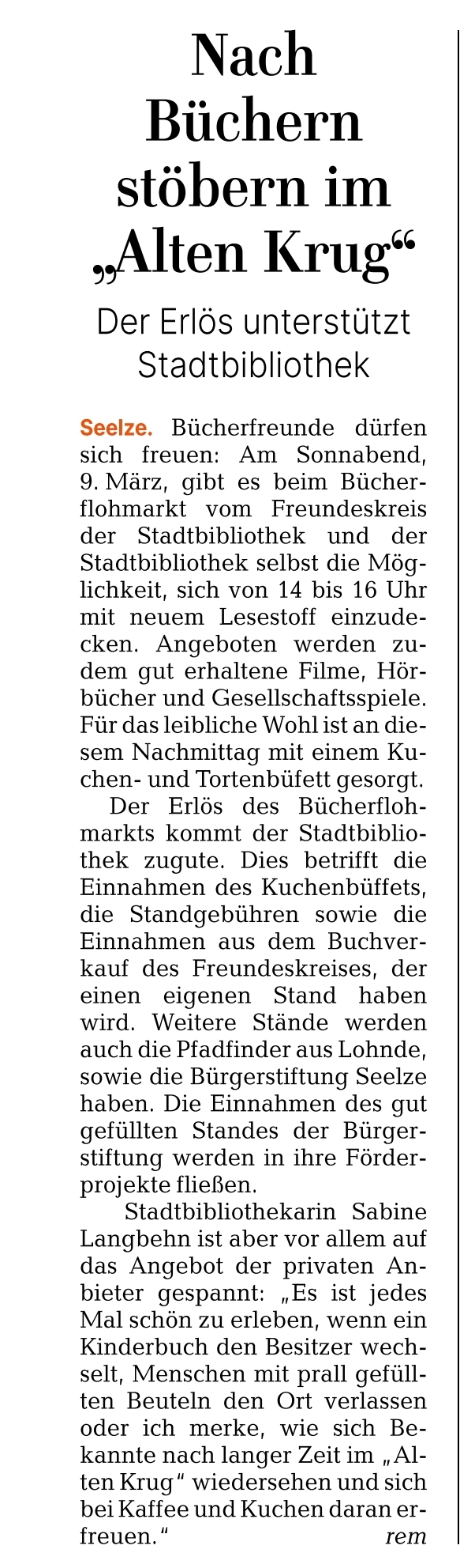 2024 0603 HAZ Seelze Nach Buechern stoebern